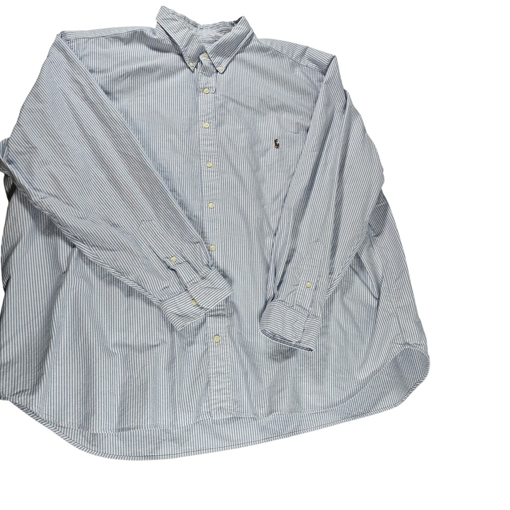 Polo Ralph Lauren 4XB Blue White‎ Striped Oxford Button Down Shirt Long Sleeve
